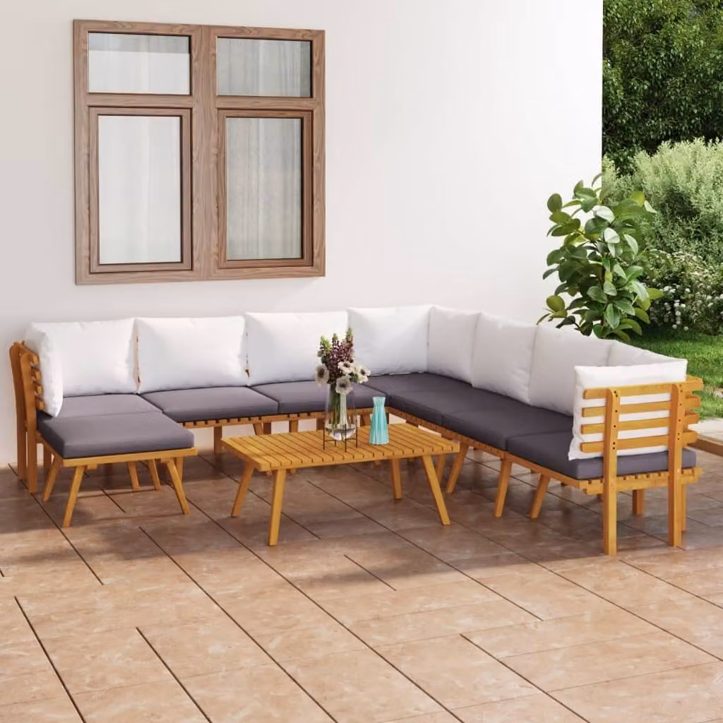 Maison Exclusive - Set da giardino 9 pezzi con cuscini in legno massello di acacia