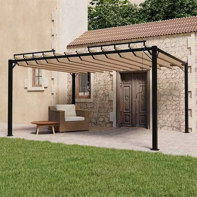 Gazebo vidaXL con Tetto a Lamelle in Alluminio e Poliestere, Colore Beige/Grigio, L: 300 cm, P: 400 cm, H: 225 cm