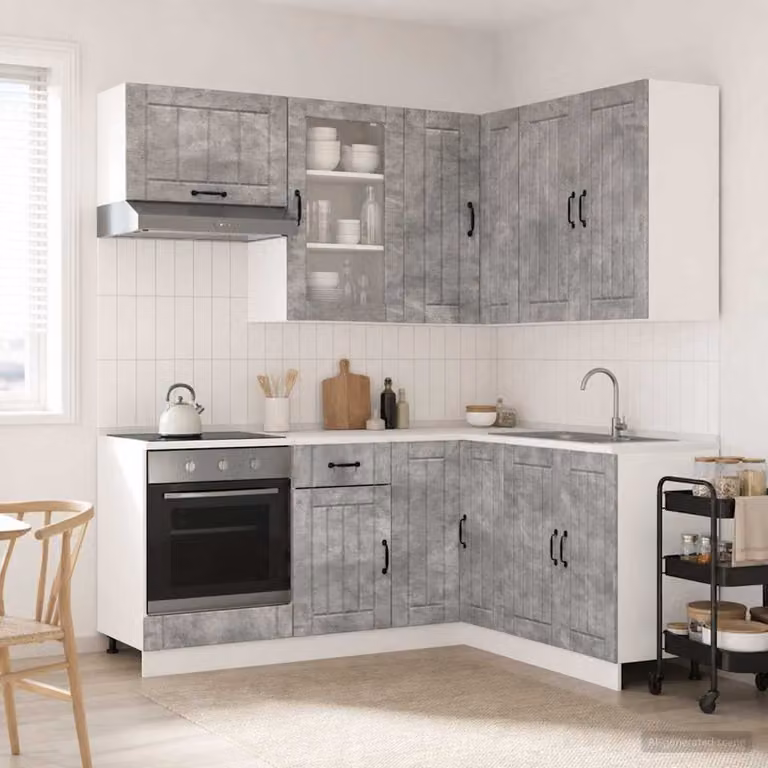vidaXL Unità Cucina LUCCA 8 Pezzi Grigio Cemento in MDF con Ante in Vetro e Design Minimalista