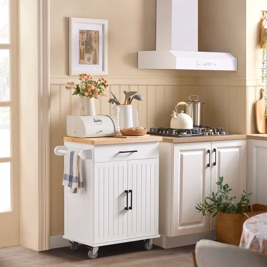 Carrello Credenza da Cucina SoBuy con Ruote, Cassetto e 2 Ante, Bianco, L/P/H: 74.5 x 45.5 x 91 cm – 2