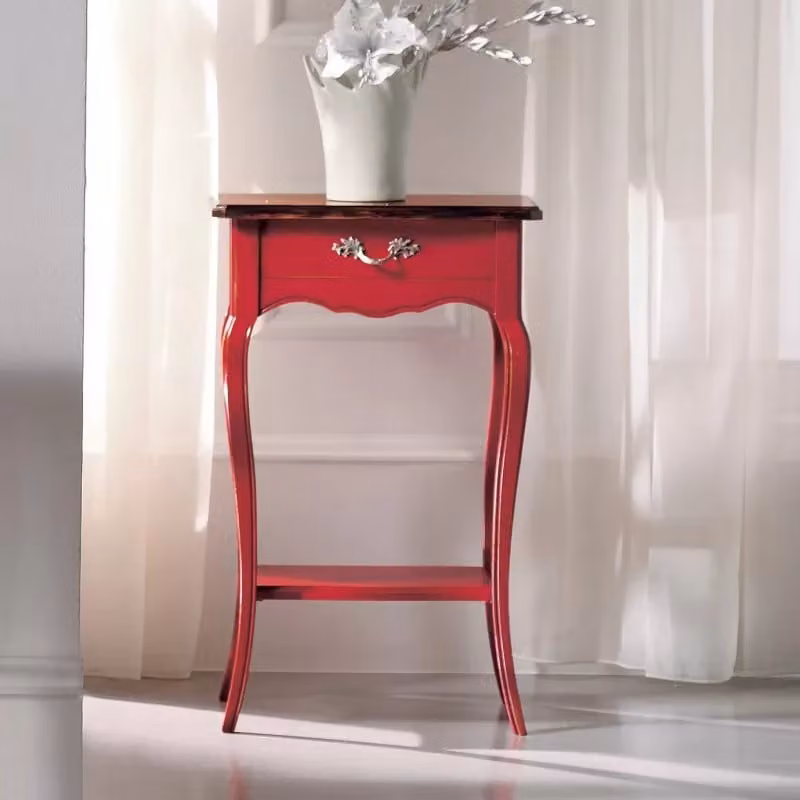 Consolle porta telefono con 1 cassetto in legno bicolore rosso e marrone stile shabby chic Mobili 2G L/P/H: 50 x 36 x 78 cm – 1
