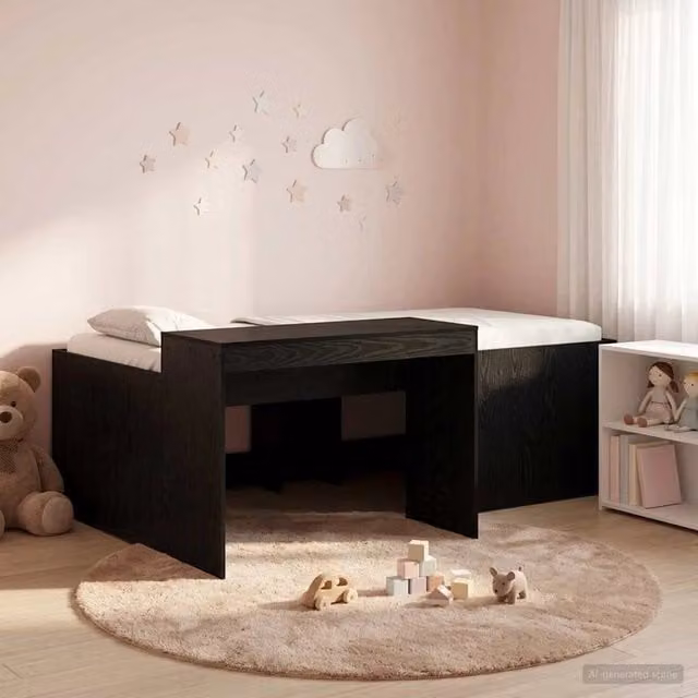 Letto alto per bambini con scrivania Nero Legno ingegnerizzato 3422676