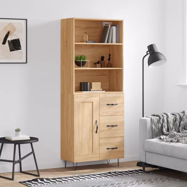 Credenza moderna vidaXL in rovere color marrone con ante a battente e ripiani interni, L: 69,5 cm, P: 34 cm, H: 180 cm
