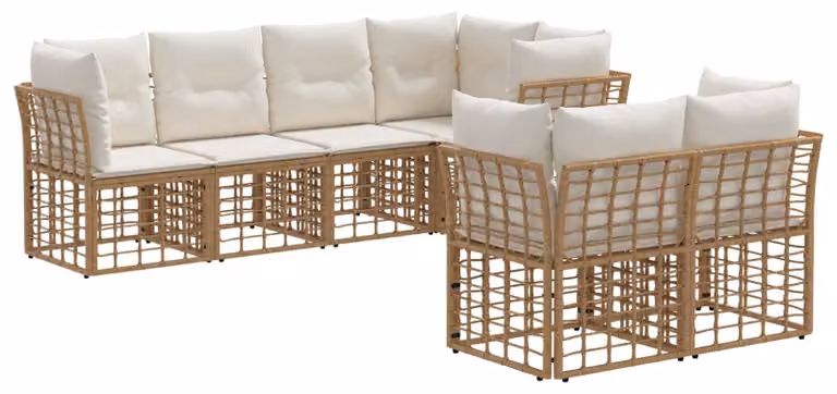 Set di divani da esterno con cuscino 7 pcs Naturale Poliestere
