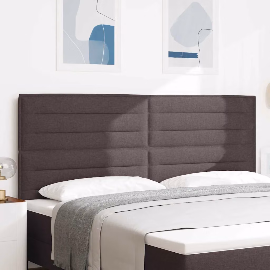 Testiera per letto moderna vidaXL in tessuto marrone con struttura in legno di pino, L: 128 cm, H: 70 cm, P: 11 cm