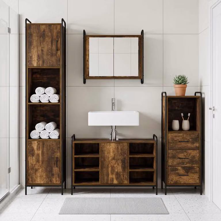 vidaXL Set di Armadi da Bagno 4 pz Rovere Fumo 40 x 36 x 181 cm
