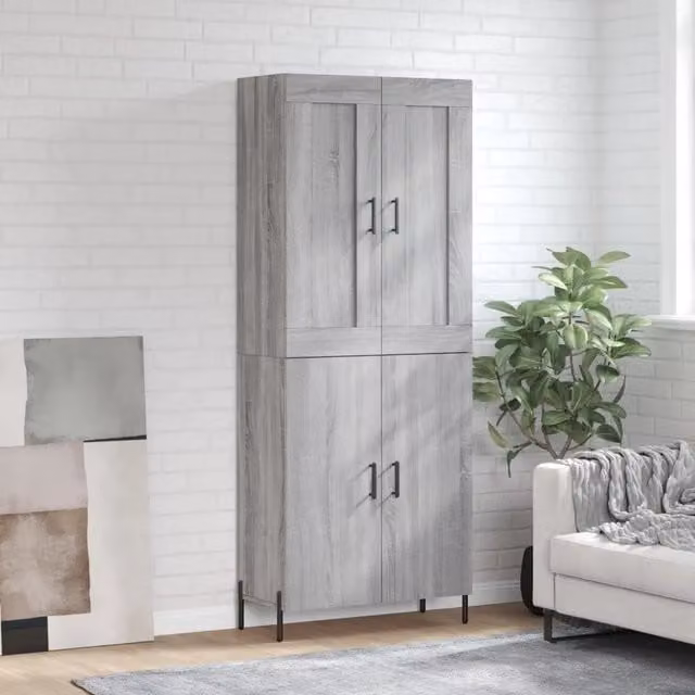 Credenza moderna vidaXL in legno e metallo grigio, sospesa, L: 69,5 cm, P: 34 cm, H: 180 cm – 1