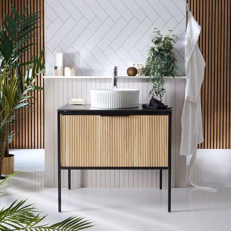 Mobile Bagno Scanalato in Rovere Chiaro e Nero da 800mm - senza Lavabo