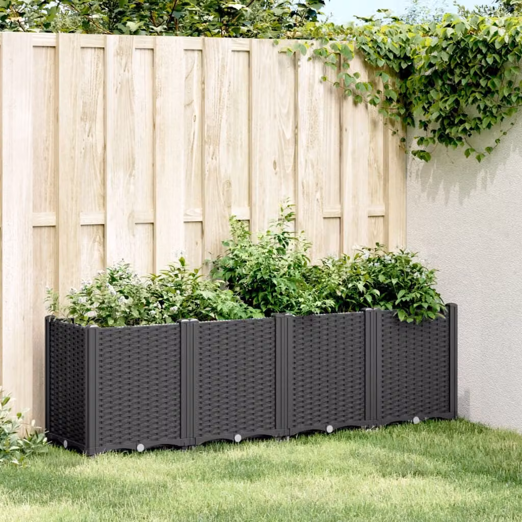 Fioriera da giardino vidaXL in plastica nera L: 160 cm, P: 40 cm, H: 53 cm