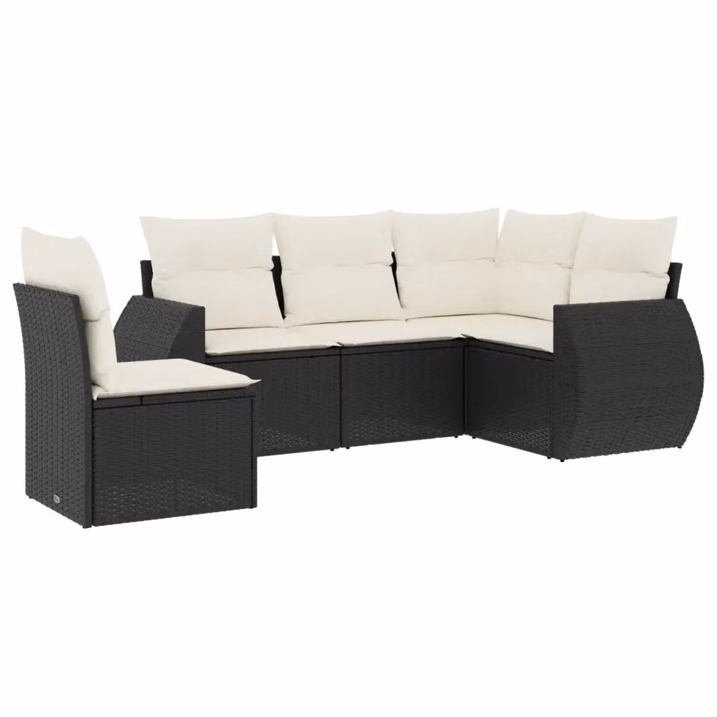 vidaXL Set Divani da Giardino a L 5 pz in Polyrattan con Cuscini Bianchi e Struttura in Acciaio Nero – 2