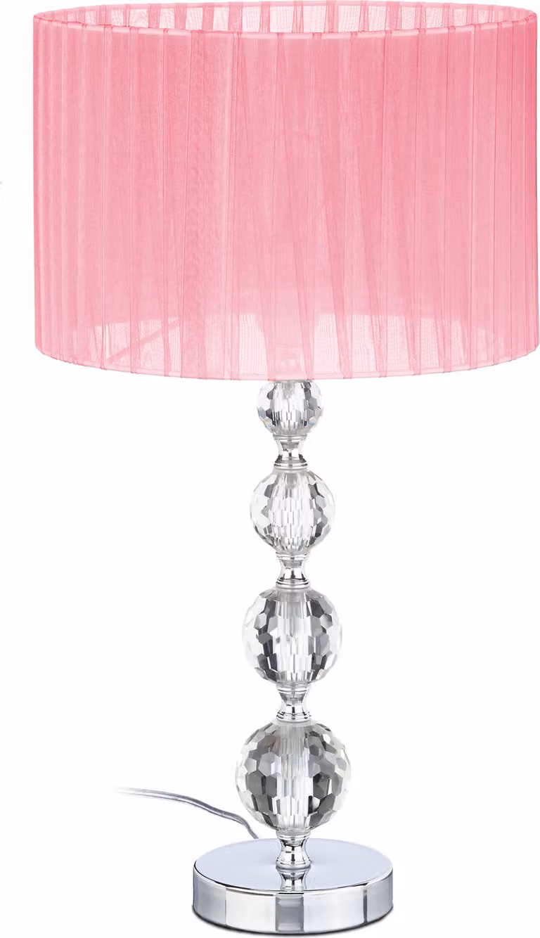 Lampada da tavolo Relaxdays, lampada da comodino con design in cristallo, A x P: 54 x 29,5 cm, attacco E27, lampada da tavolo con paralume, rosa