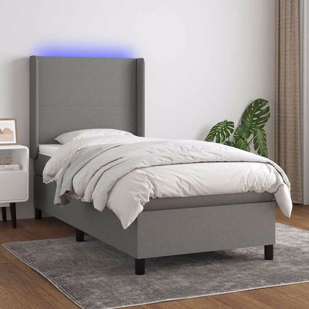 Letto a Molle vidaXL con Illuminazione LED e Porte USB in Tessuto Grigio o Bianco, L/P/H: 200 x 80 x 33 cm – 1