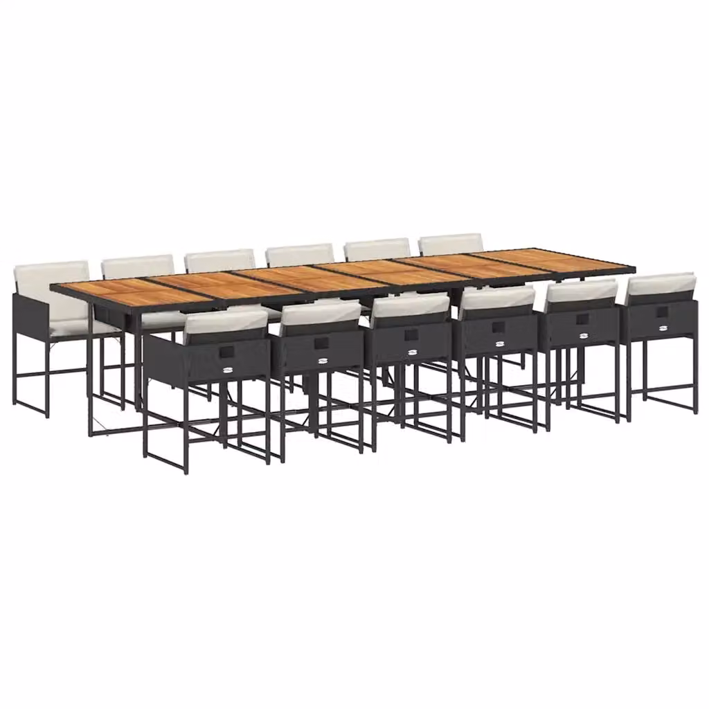 Set da pranzo da giardino moderno vidaXL in polyrattan e legno di acacia con 13 pezzi e cuscini nero – 2
