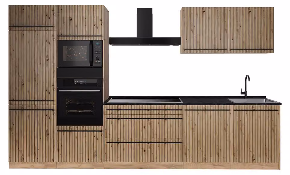 Cucina componibile Vicco R-Line Rovere artigianale/Rovere dorato 340 cm senza piano di lavoro, Model 67340