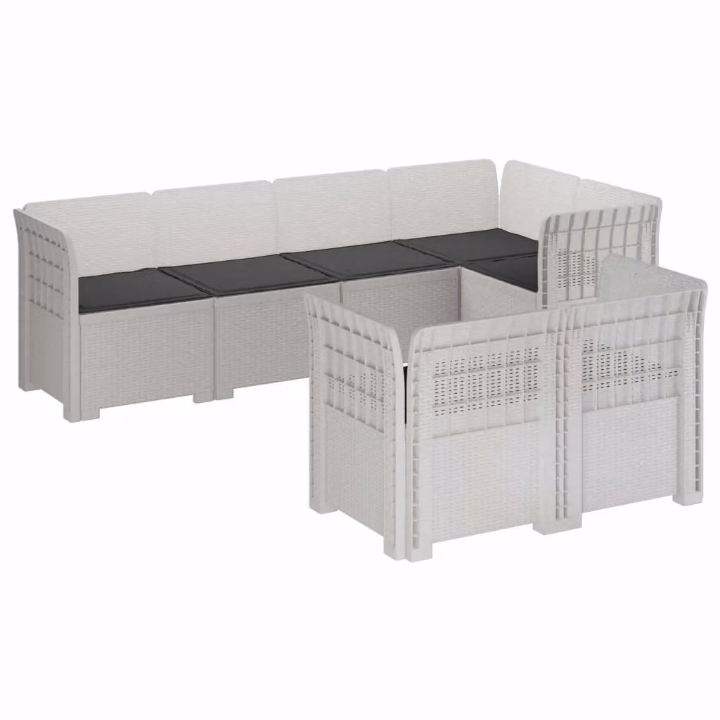 Divano da giardino a forma di U vidaXL con 7 posti, design moderno in polyrattan con cuscini inclusi, resistente alle intemperie, bianco e antracite – 2