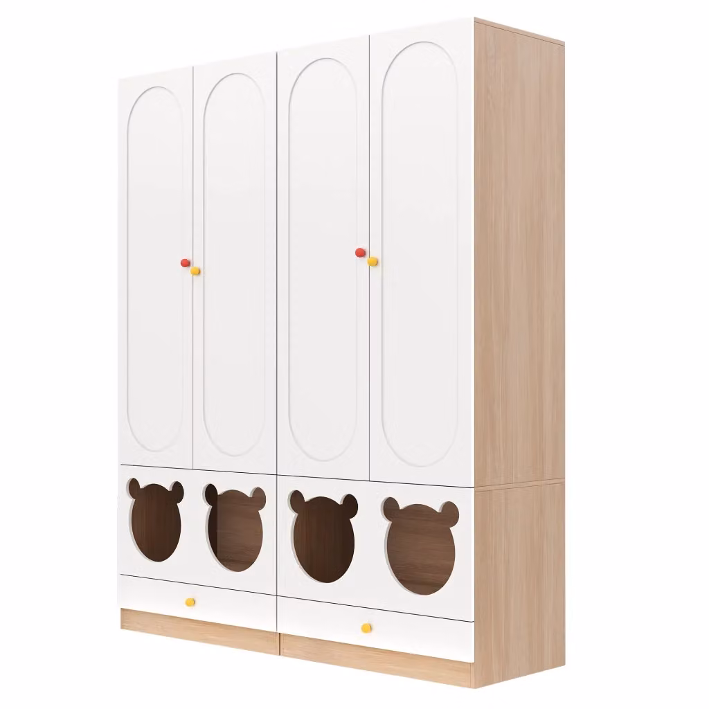 Armadio per bambini WISHDOR con 2 ante, cassetti interni e appendiabiti, Bianco e Marrone, L: 80 cm, P: 50 cm, H: 200 cm – 2