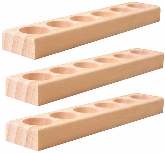 Ibenzoa® Elegante portaoggetti in legno per oli essenziali – 6 scomparti per flaconi da 5/10/15 ml, set da 3 pezzi, colore naturale, dimensioni 22 × 4,2 × 2,0 cm