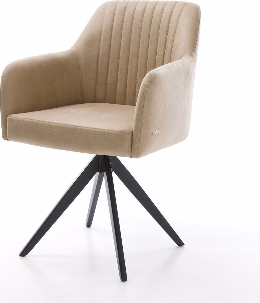 DELIFE Sedia da pranzo Greg-Flex Microfibra Beige Vintage Struttura a croce angolare Nero Molle insacchettate