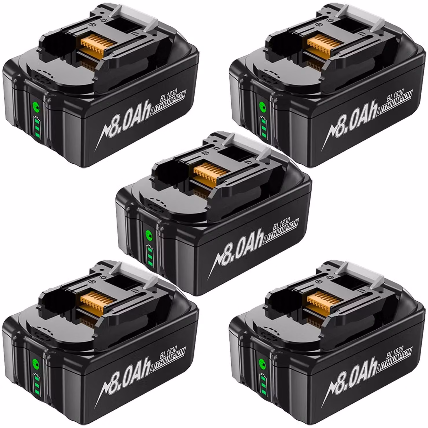 Batteria da 18V per utensili elettrici - Batteria di ricambio agli ioni di litio - Alta capacità, 8000mAh - Confezione da 5 pezzi. Compatibile con i modelli BL1830 e BL1860