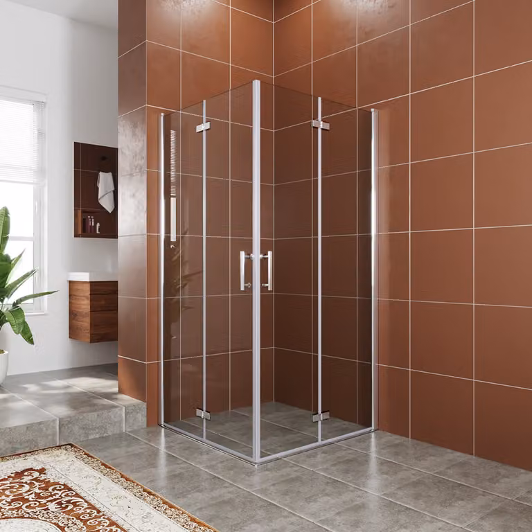 SONNI doccia ad angolo Cabina doccia LxPxH: 100x100x195 cm Porta a battente ad angolo Porta a soffietto Porta a soffietto a battente in nano vetro