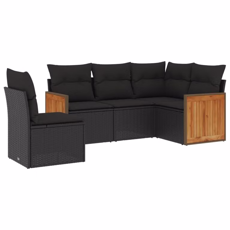 Set Divani da Giardino 5 pz con Cuscini in Polyrattan Nero