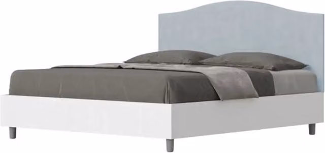 Letto matrimoniale contenitore 160x200 bianco frassino testata microfibra azzurro Grace