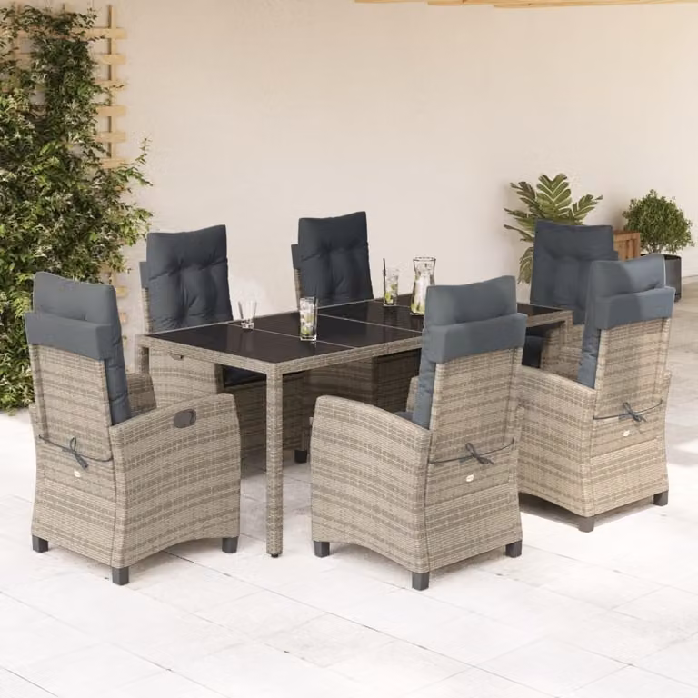 The Living Store Set da pranzo da giardino 7 pezzi con cuscini in poly rattan grigio