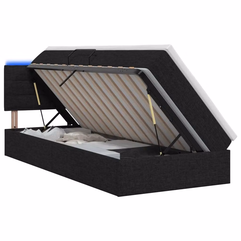 Letto con contenitore vidaXL in tessuto nero con illuminazione LED e porta USB, L/P/H: 100 x 200 x 88 cm – 2