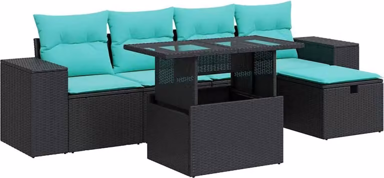 Set Divano da Giardino 6pz con Cuscini Grigio Polyrattan Acacia