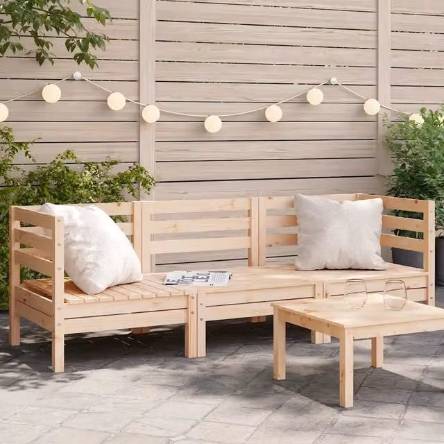Divano da Giardino a 3 Posti vidaXL in Legno di Pino con Cuscini Beige