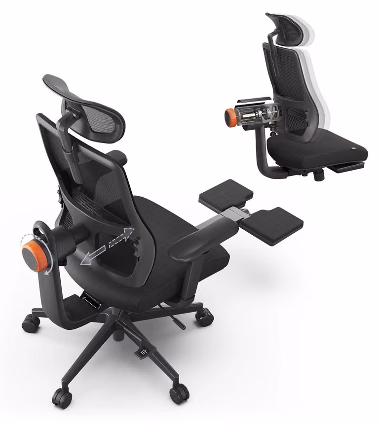 Sedia da ufficio ergonomica - MagicH-BP - Poggiapiedi - Schienale inclinabile - Supporto lombare adattivo - Braccioli regolabili - Poggiatesta - Regolabile in altezza