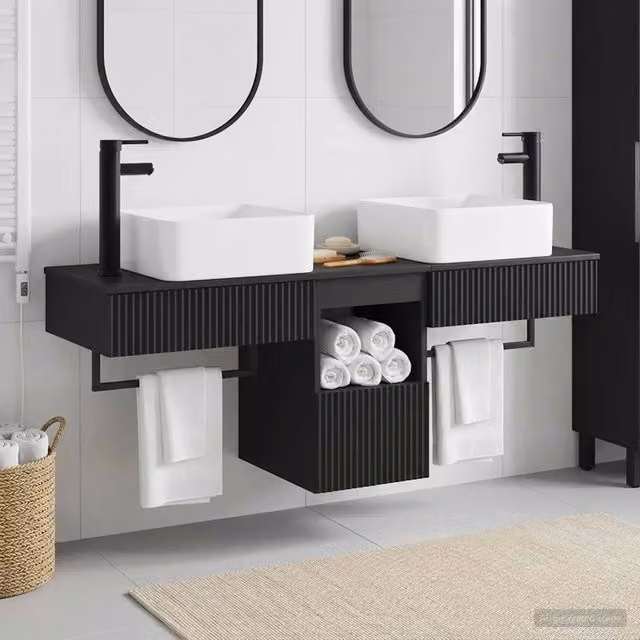 Set di Armadi da Bagno 3 pz Nero 136 x 35 x 80 cm