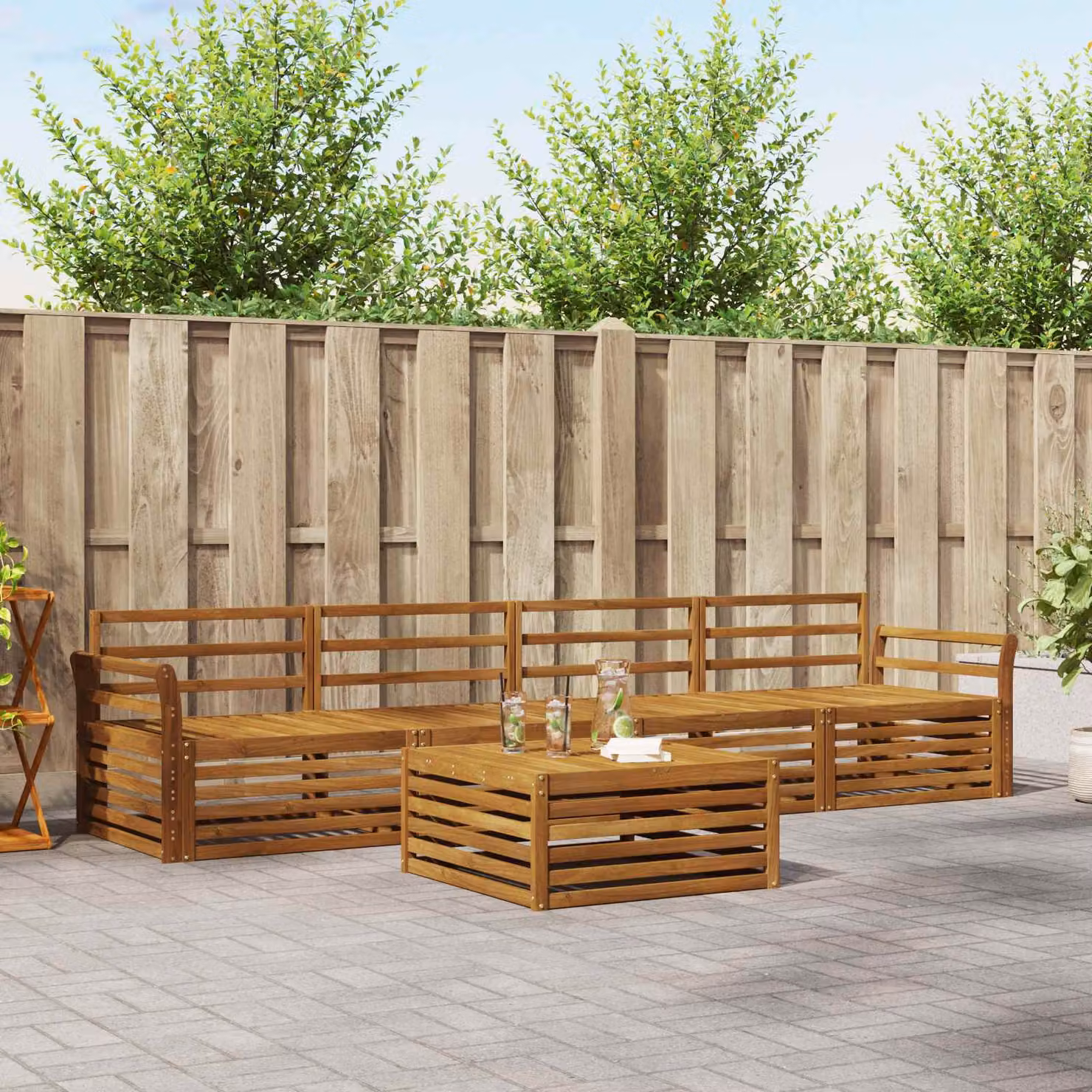 Set di divani da esterno vidaXL 5 pz in legno di acacia massello colore marrone naturale
