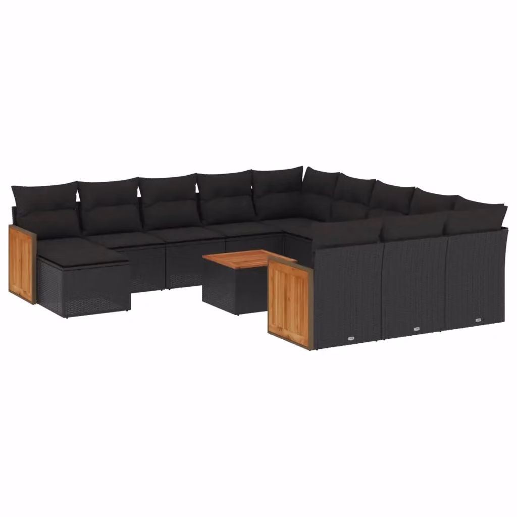 Set di divani da giardino vidaXL 13 pezzi in polyrattan nero con cuscini e tavolino da esterno – 2