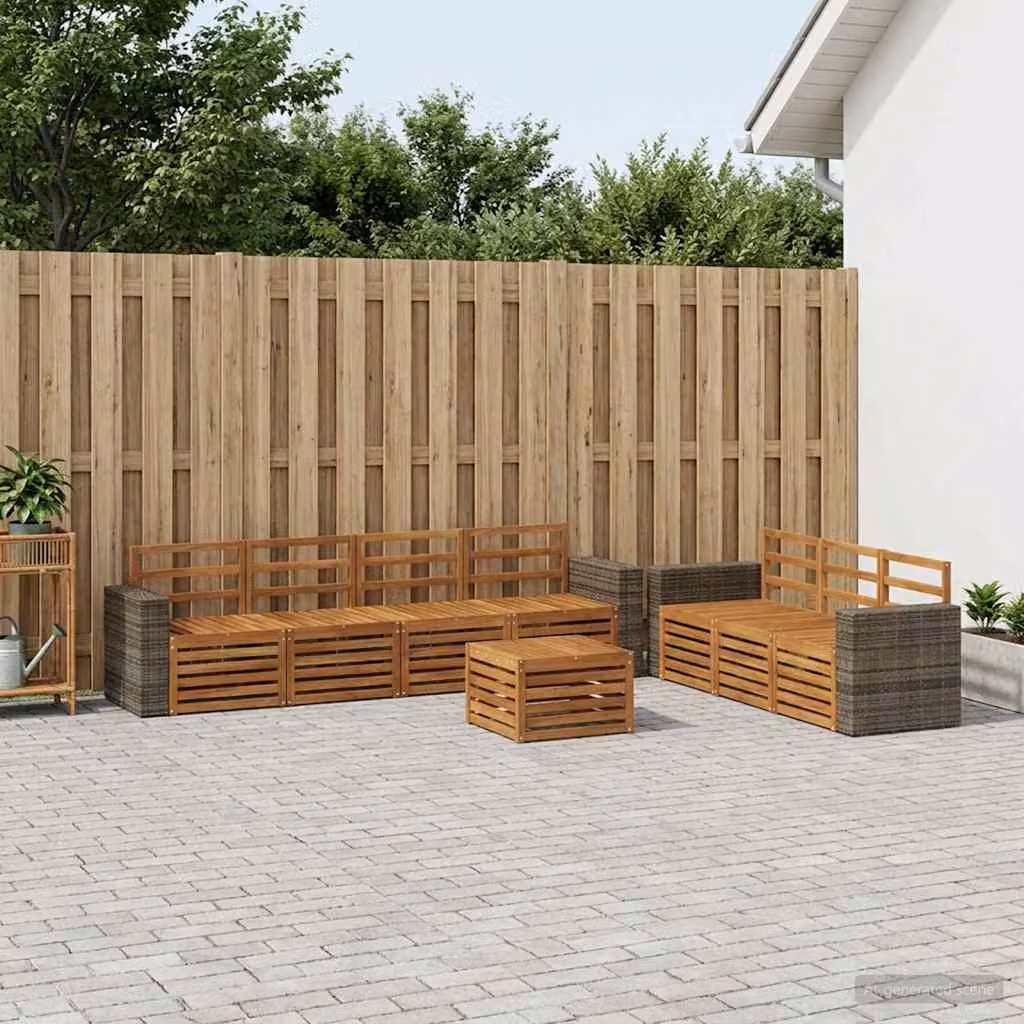 Set di divani da giardino vidaXL a forma di U in legno di acacia massello marrone con 8 pezzi e cuscini inclusi