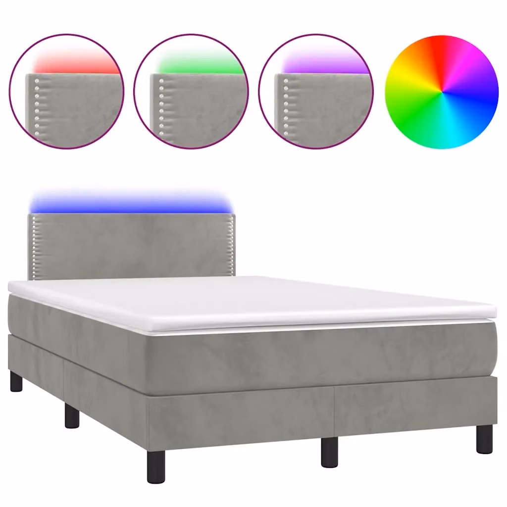 vidaXL Letto Ibrido con Materasso e Illuminazione LED in Velluto Grigio L/P/H: 120 x 200 x 88 cm – 2
