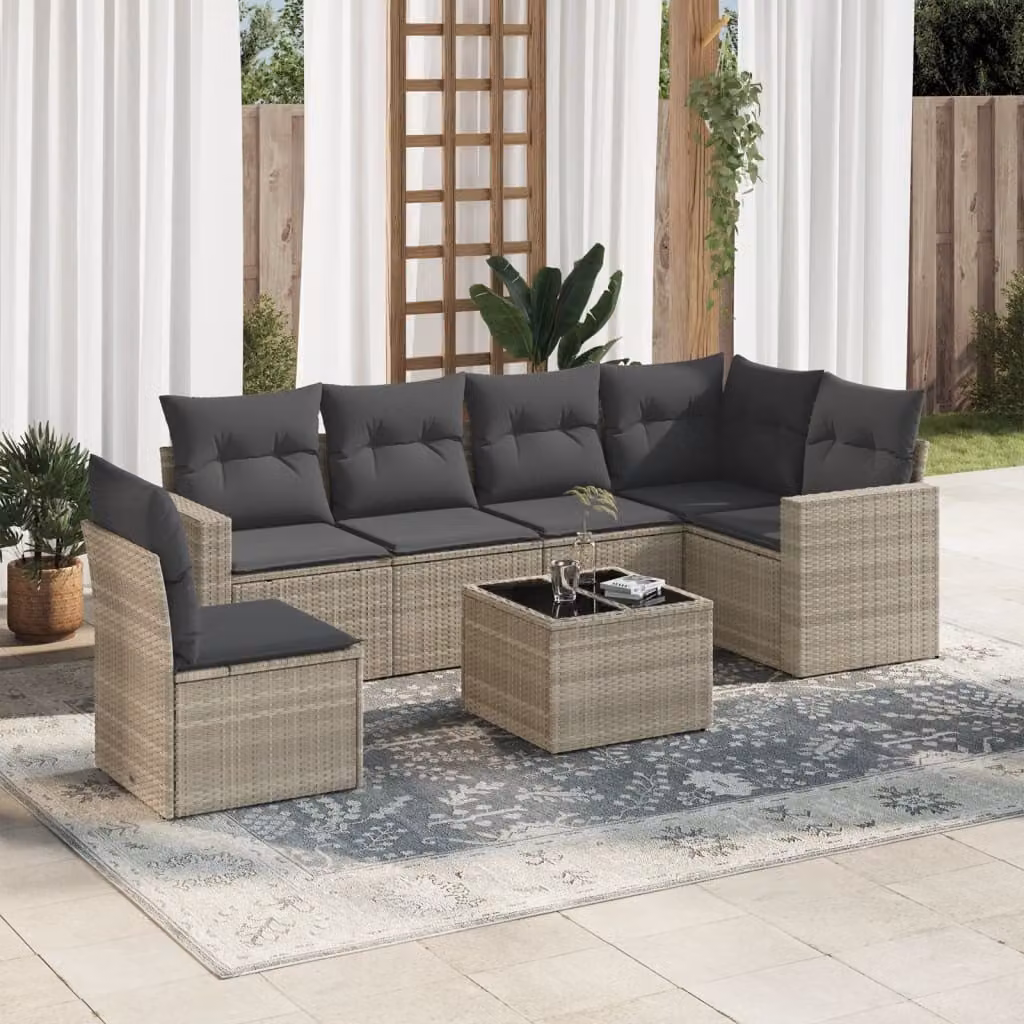 Maison Exclusive - Set Divani da Giardino 7pz con Cuscini Grigio Chiaro Polyrattan