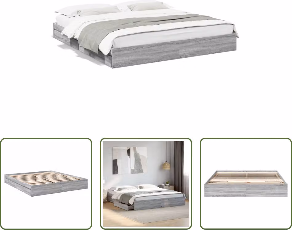The Living Store Struttura letto con cassetti grigio Sonoma 180x200cm materiale legno