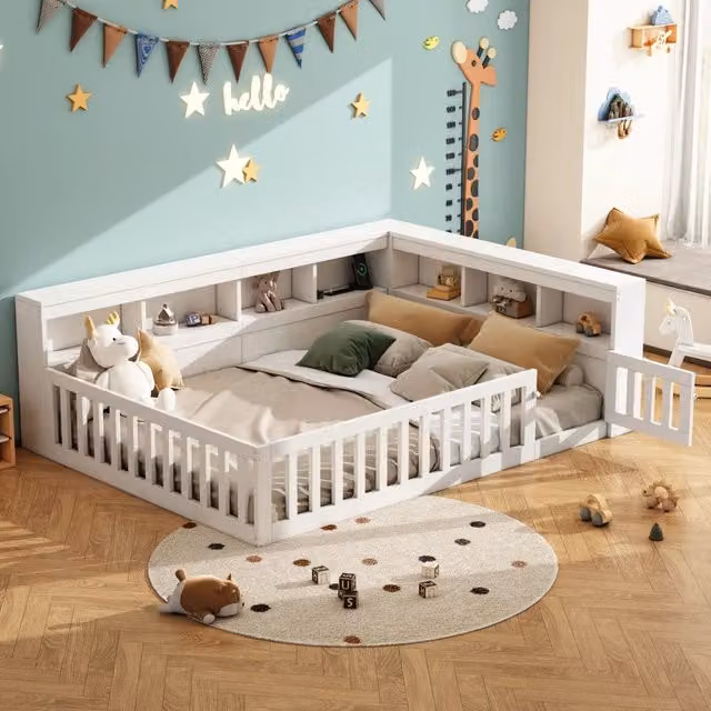 Letto 140x190 cm con rete a doghe; daybed bianco con vani e sponda laterale
