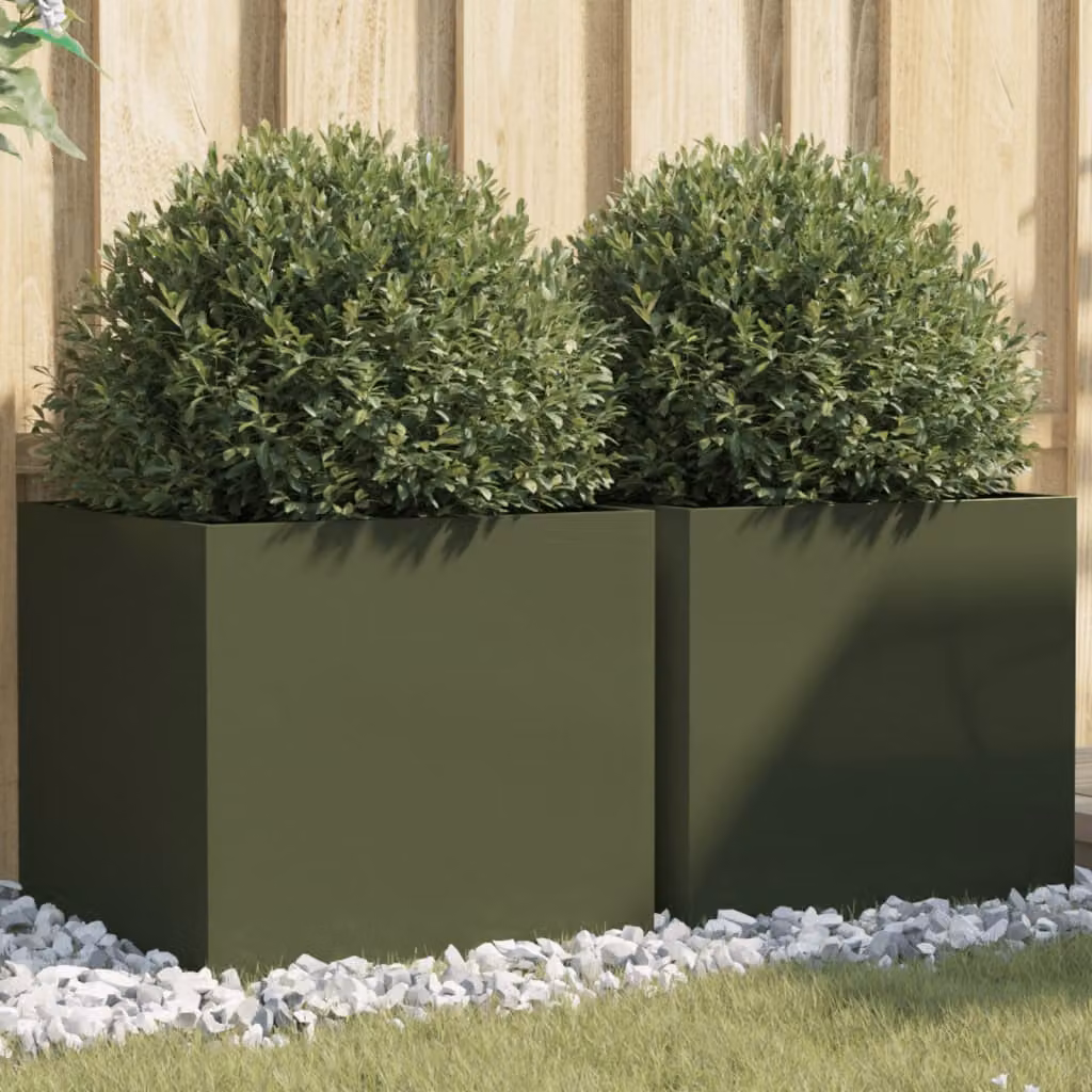 Set di 2 fioriere vidaXL in acciaio verde, L: 49 cm, P: 47 cm, H: 46 cm