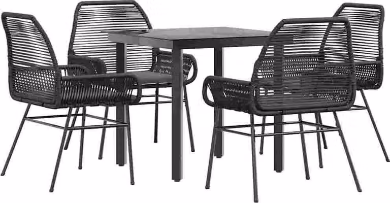 Set da Pranzo da Giardino con Cuscini 5 pz Polyrattan Vetro