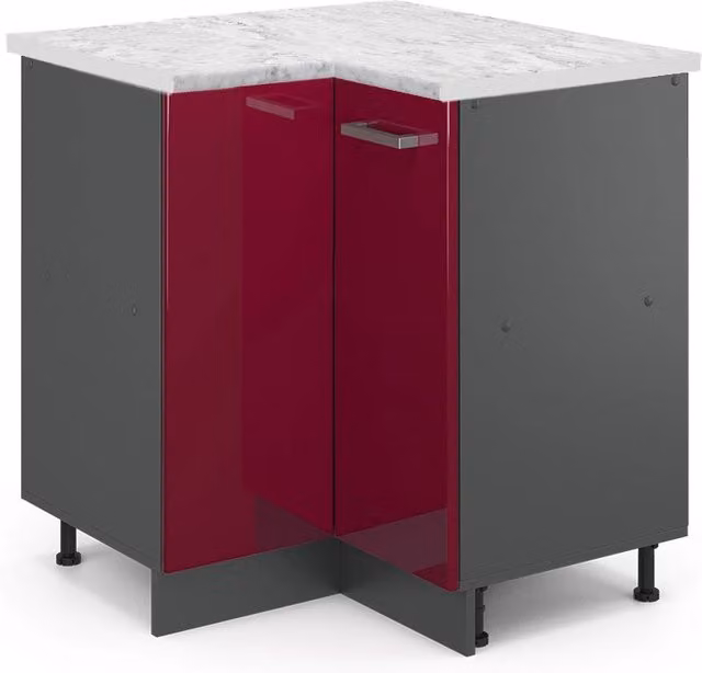 Mobile ad angolo cucina R-Line Rosso lucido/Antracite 75.6 cm PL Marmo Vicco