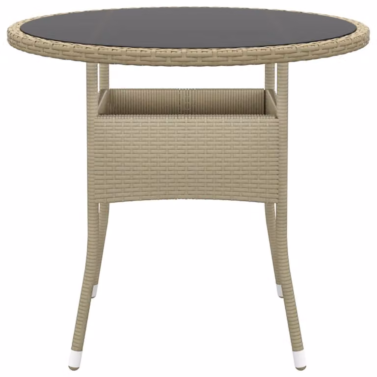 Tavolo da Giardino Ø80x75cm Vetro Temperato e Polyrattan Beige
