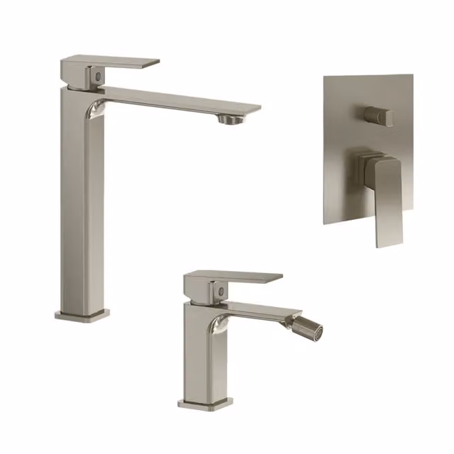 Set miscelatori: lavabo alto bidet senza scarico e incasso doccia c/deviatore nickel spazzolato | Ingrid