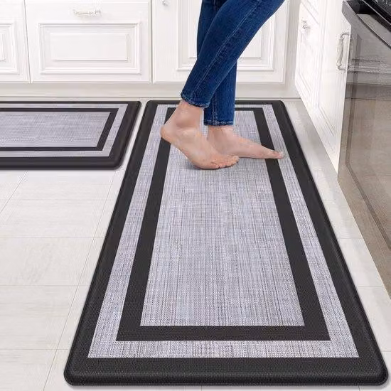 Set di tappetini anti-fatica, imbottiti, antiscivolo, neri e grigi, per cucina, ufficio, pavimento