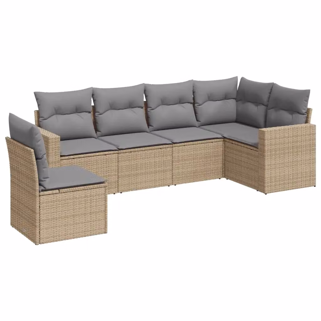 vidaXL Set Divano da Giardino a L 6 pz con Cuscini Beige e Struttura in Metallo e Polyrattan – 2