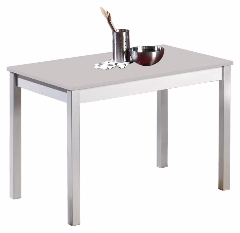 Tavolo da cucina, laminato grigio, gambe in metallo, 110x70 cm