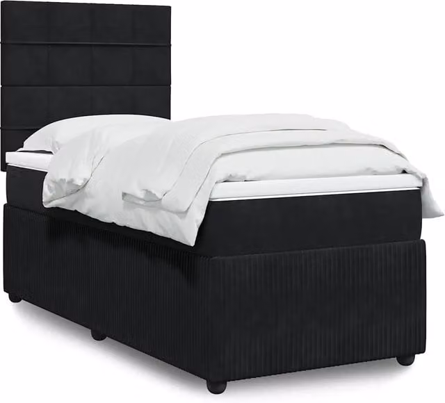 Letto Ibrido vidaXL con Giroletto a Molle e Materasso in Velluto Nero e Bianco, L/P/H: 90 x 190 cm