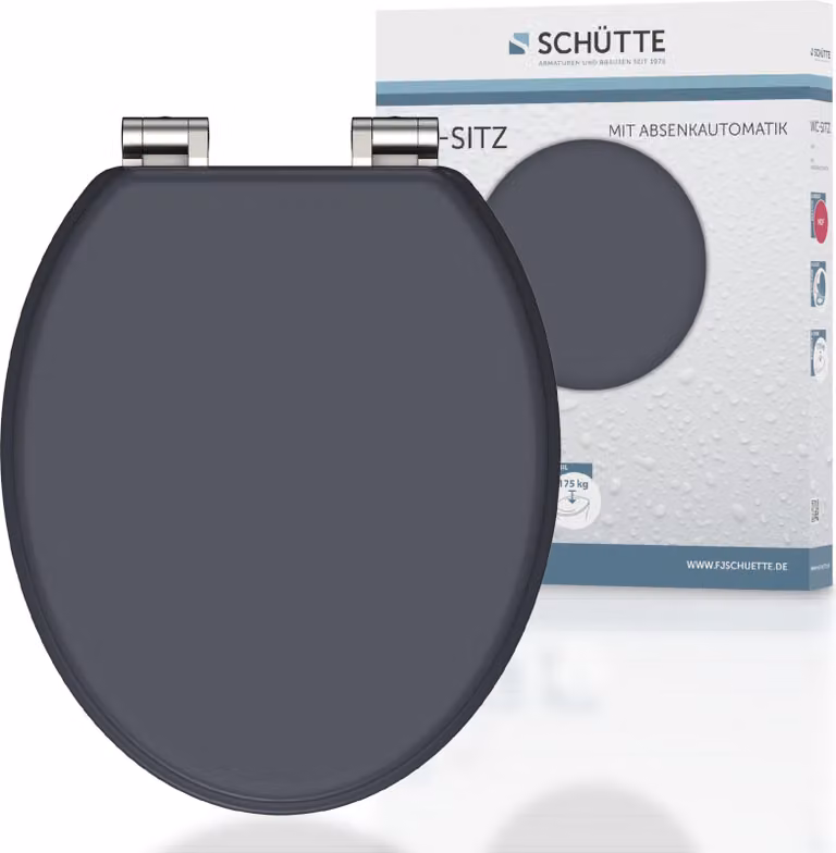 Sedile per WC SCHÜTTE MDF SPIRIT ANTHRAZIT, coperchio per WC con chiusura ammortizzata e anima in legno, sedile per WC, sedile per WC
