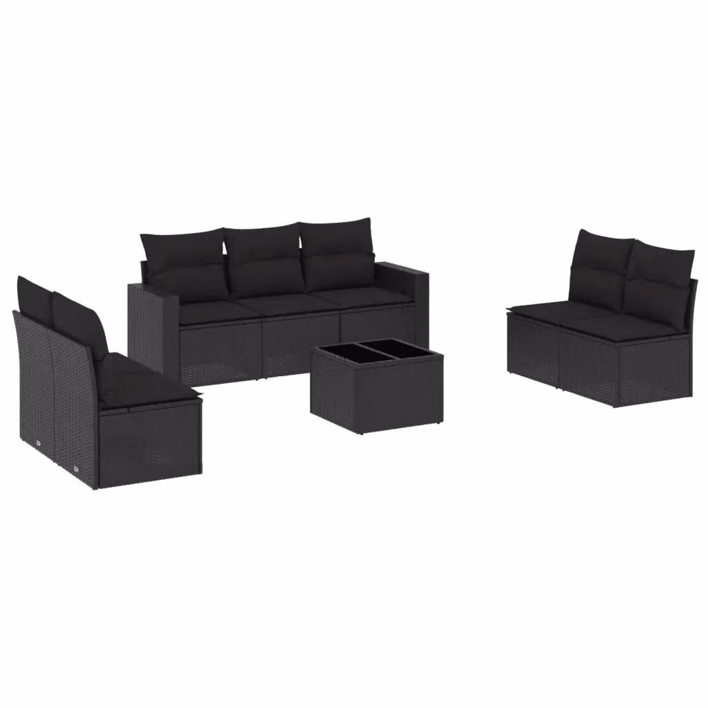 vidaXL Set Divani da Giardino a L con Cuscini 8 pz Nero in Polyrattan e Tavolino da Esterno – 2